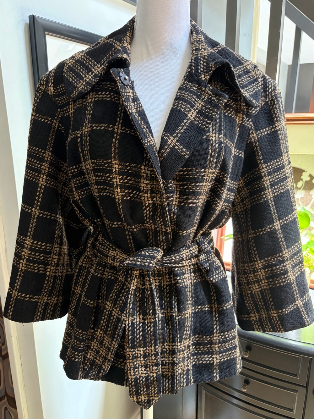 Focus 2000 Black Plaid Belted Jacket